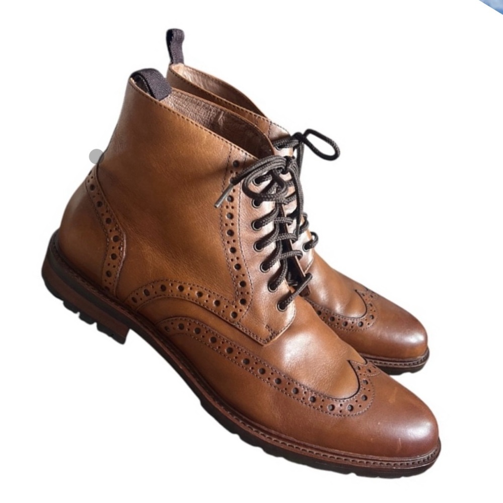 Gordon Rush Brown Leather Ankle Boots with Brogue Detailing Mens 11.5